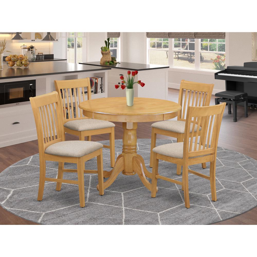 ANNO5-OAK-C 5 Pc Dinette Table set - Small Kitchen Table and 4 Dining Chairs. Picture 2