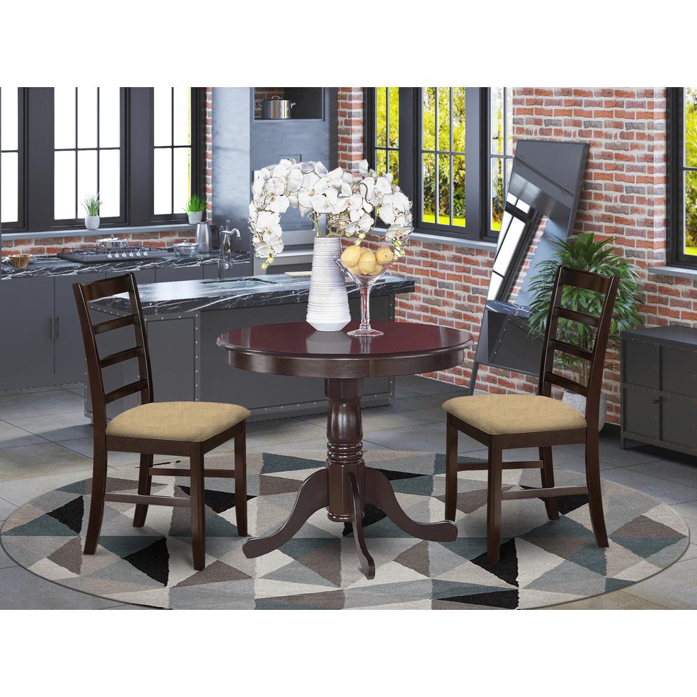 ANPF3-CAP-C 3 Pc small Kitchen Table and Chairs set-round Kitchen Table and 2 Kitchen Chairs. Picture 2