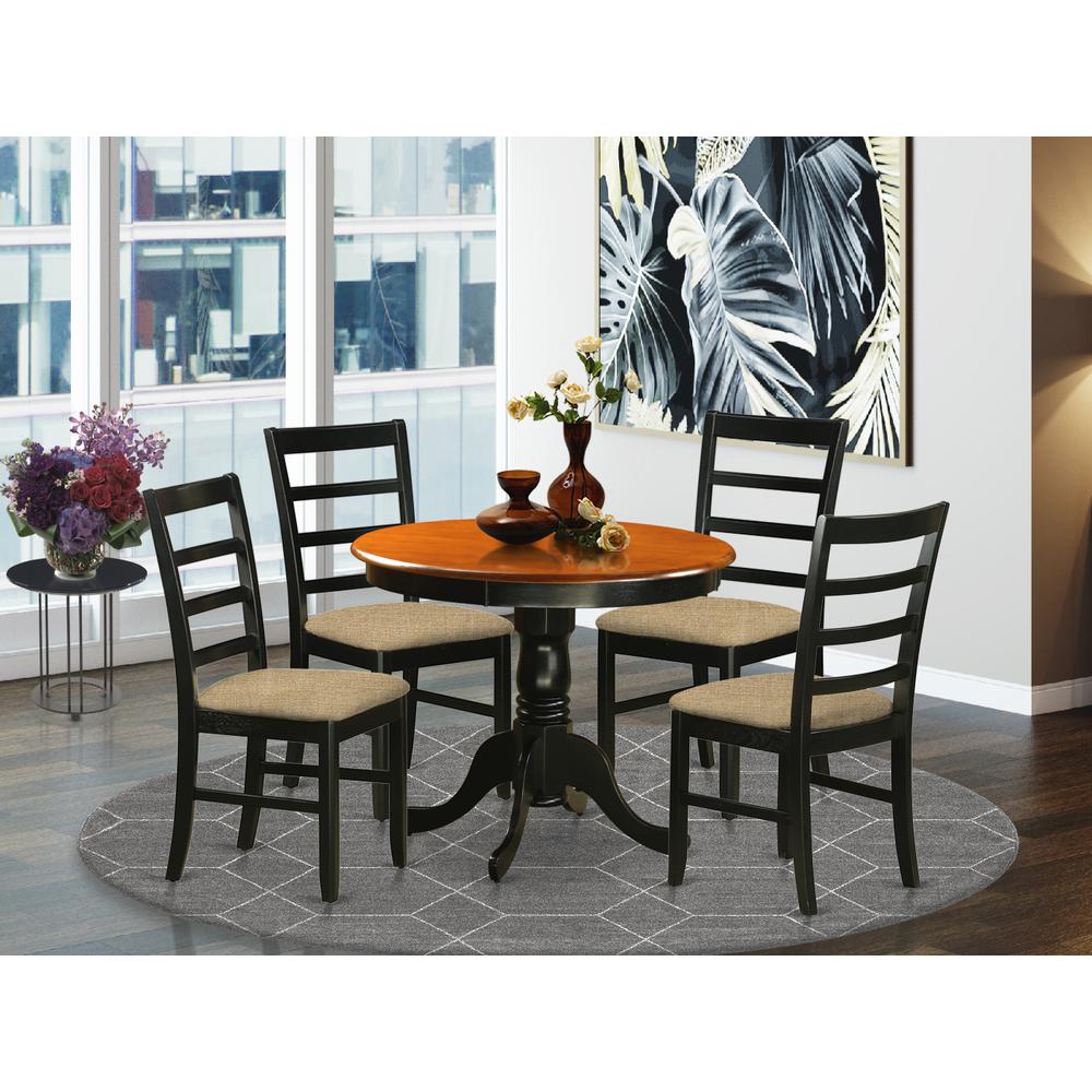 ANPF5-BLK-C Dining furniture set - 5 Pcs with 4 Linen Chairs in Black. Picture 2