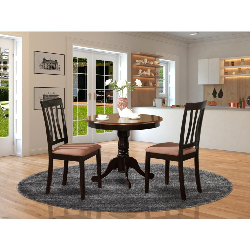 ANTI3-BLK-C 3 PC Kitchen Table set-round Kitchen Table plus 2 Dining Chairs. Picture 2
