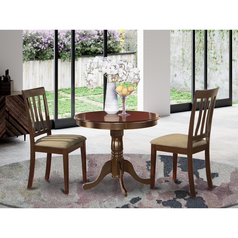 ANTI3-CAP-C 3 PC small Kitchen Table and Chairs set-round Table plus 2 Kitchen Dining Chairs. Picture 2