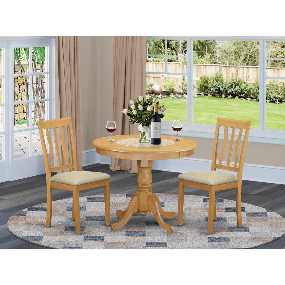ANTI3-OAK-C 3 PC Kitchen Table set-small Kitchen Table plus 2 Dining Chairs. Picture 2