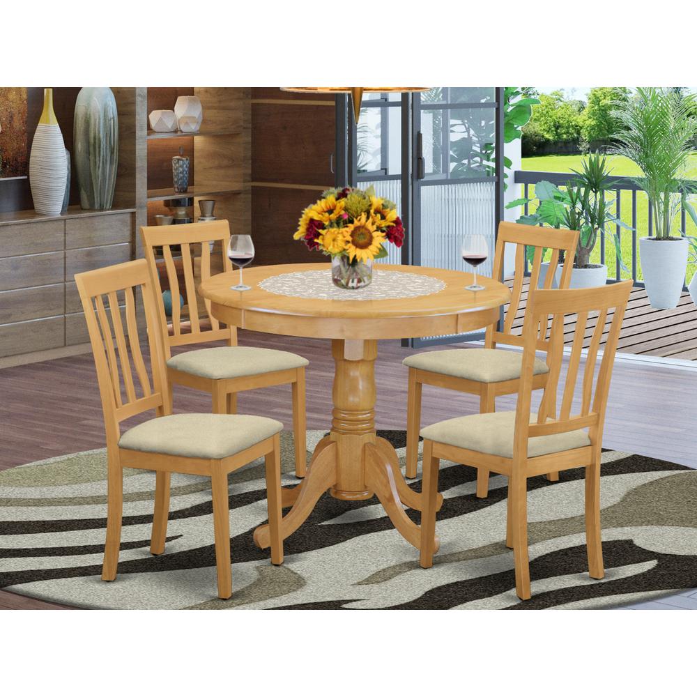 ANTI5-OAK-C 5 Pc Kitchen nook Dining set-small Kitchen Table and 4 Dining Chairs. Picture 2