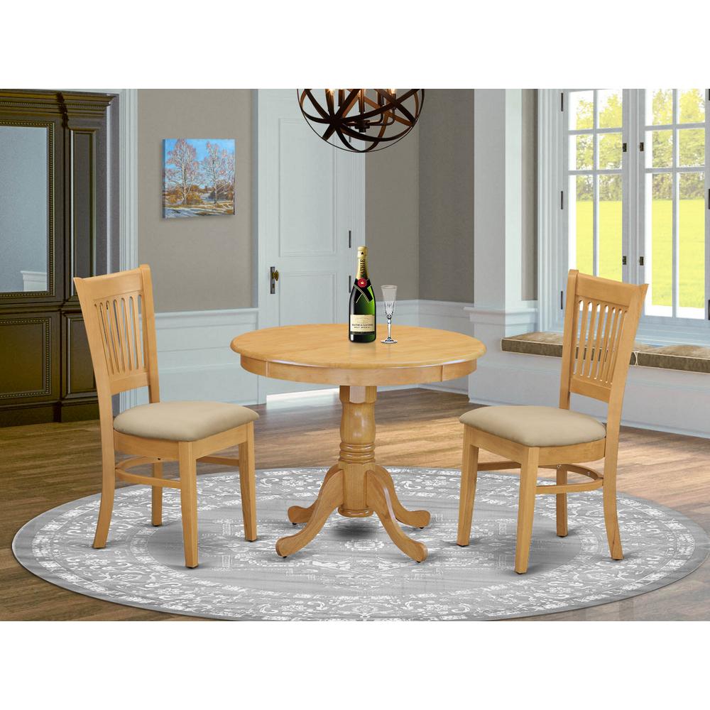 ANVA3-OAK-C 3 PC Dinette set - Kitchen Table and 2 Dining Chairs. Picture 2