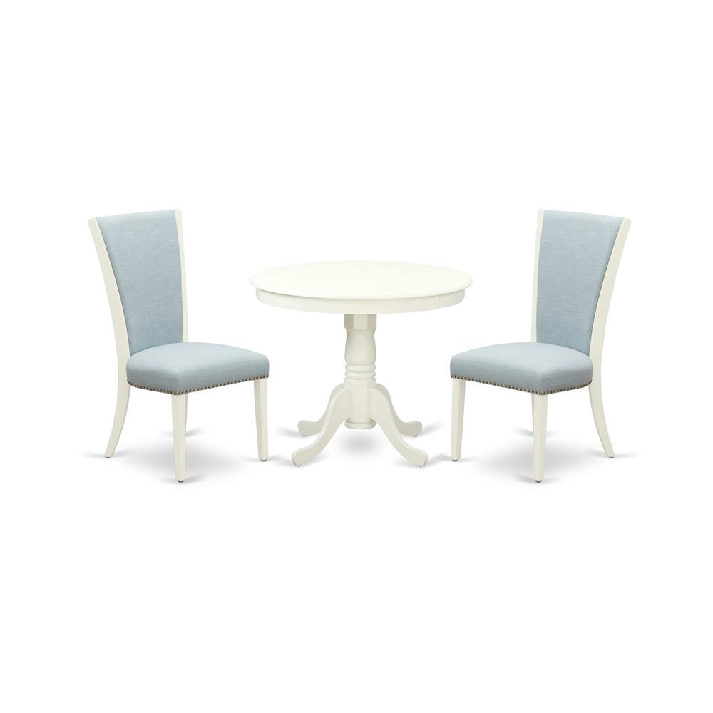 ANVE3-LWH-15 3 Pc Dining Set - 2 Dining Chair with High Back and 1 Dining Room Table - Linen White Finish. Picture 2
