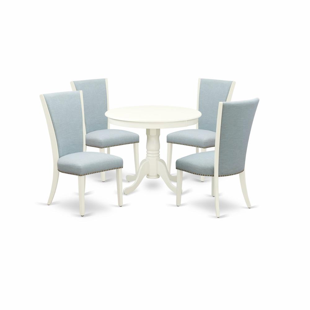 ANVE5-LWH-15 5 Pc Modern Dining Set - 4 Kitchen Chairs with High Back and 1 Dining Table - Linen White Finish. Picture 2