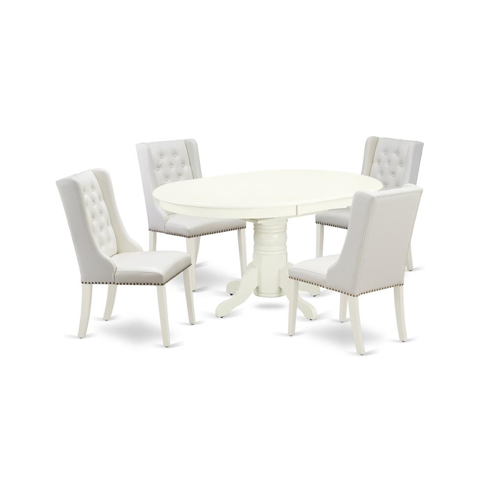 East West Furniture AVFO5-LWH-44 5-Pc Dining Room Set 4 Light Grey Linen Fabric Dining Chairs with Button Tufted Back and 1 Dining Table - Linen White Finish. Picture 1