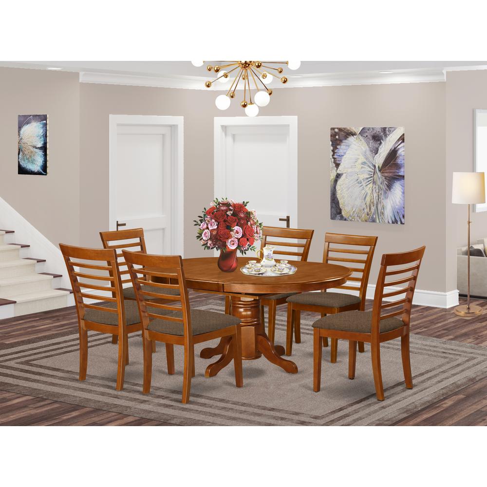 AVML7-SBR-C 7 Pc Dining room set-Oval dinette Table with Leaf and 6 Dining Chairs. Picture 2