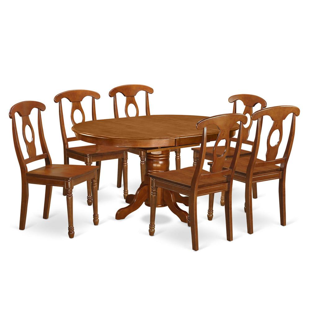 7  Pc  Dining  Table  with  Leaf  and  6  Wood  Kitchen  Chairs  in  Saddle  Brown. Picture 2