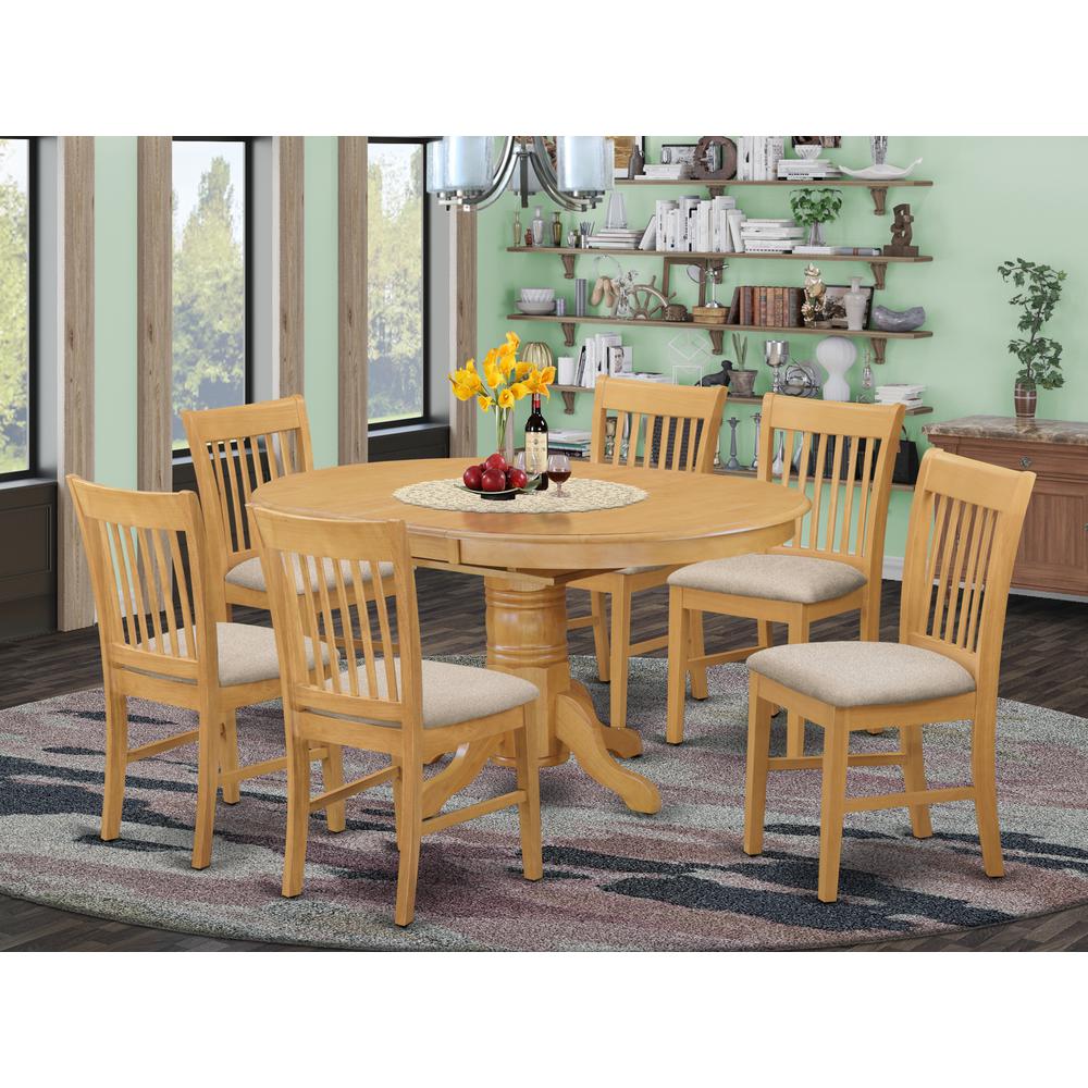 AVNO7-OAK-C 7 Pc Table and chair set - Dinette Table and 6 Dining Chairs. Picture 2