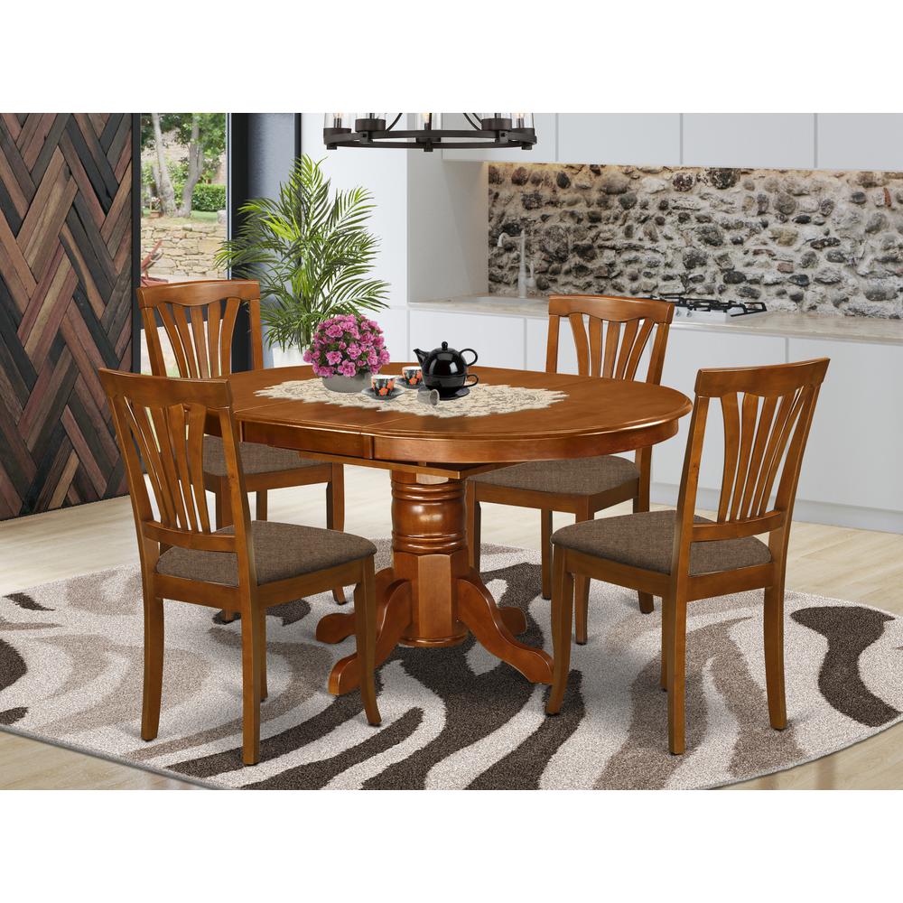 AVON5-SBR-C 5 Pc set Dinette Table featuring Leaf and 4 Fabric Dinette Chairs in Saddle Brown. Picture 2