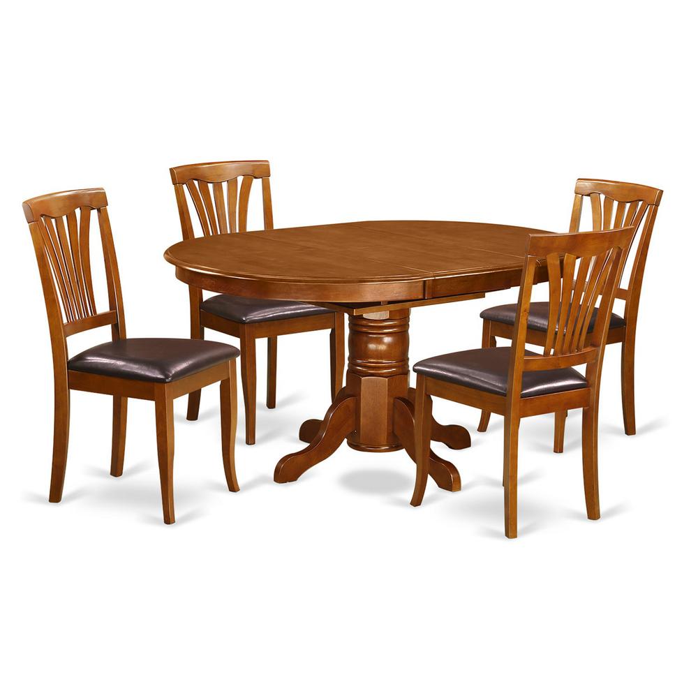 5  Pc  set  Avon  Table  featuring  Leaf  and  4  Leather  Kitchen  Chairs  in  Saddle  Brown. Picture 2