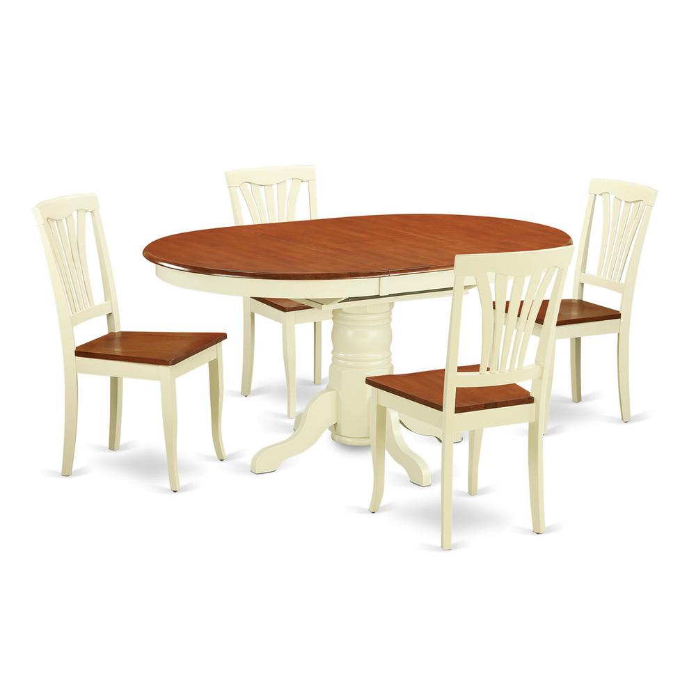5  Pc  Dinette  Table  with  Leaf  and  4  Wood  Seat  Chairs  in  Buttermilk  and  Cherry.. Picture 2