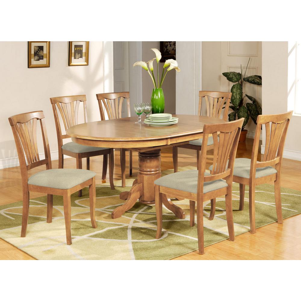 AVON7-OAK-C 7 Pc Dining room set-Oval dinette Table with Leaf and 6 Dining Chairs in Oak. Picture 2