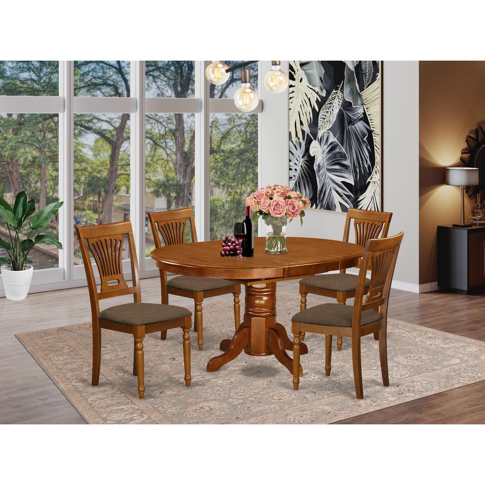 AVPL5-SBR-C 5 Pc set Avon offering Leaf and 4 Fabric Kitchen Chairs in Saddle Brown. Picture 2