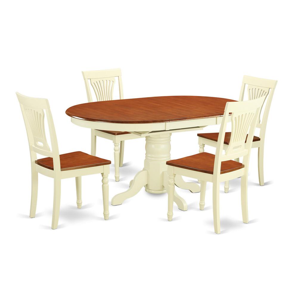 5  Pc  Dining  Table  with  Leaf  and  4  Wood  Kitchen  Chairs  in  Buttermilk  and  Cherry. Picture 2
