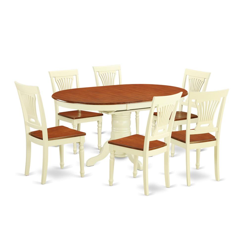 7  Pc  set  Dinette  Table  featuring  Leaf  and  6  Wood  Dinette  Chairs  in  Buttermilk  and  Cherry. Picture 2