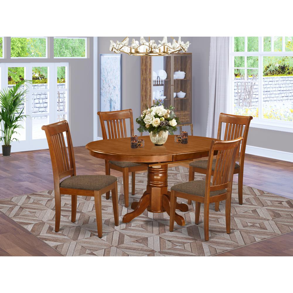 AVPO5-SBR-C 5 Pc set Avon with Leaf and 4 Cushiad Chairs in Saddle Brown. Picture 2
