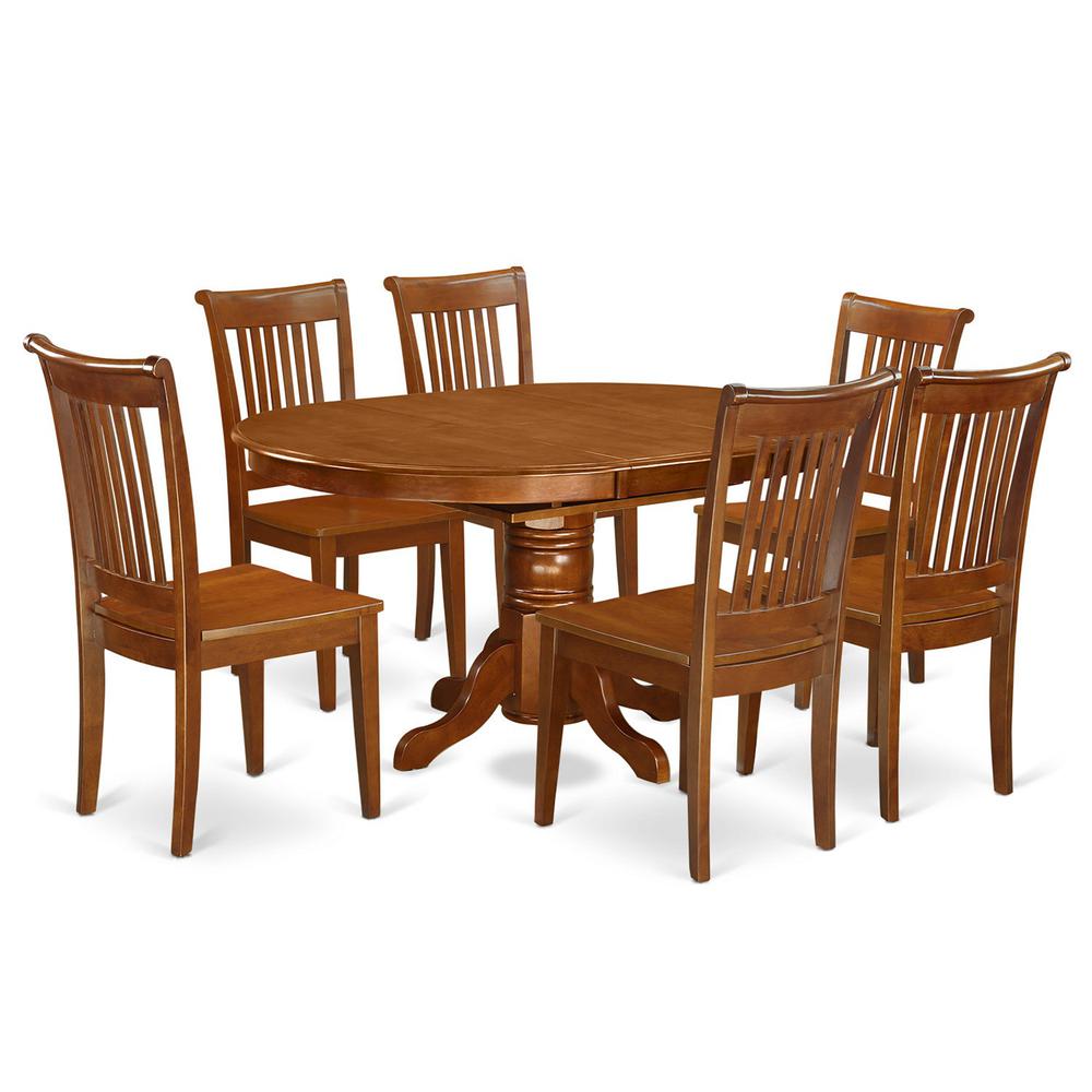 7  Pc  set  Avon  Dinette  Table  with  Leaf  and  6  Wood  Kitchen  Chairs  in  Saddle  Brown. Picture 2