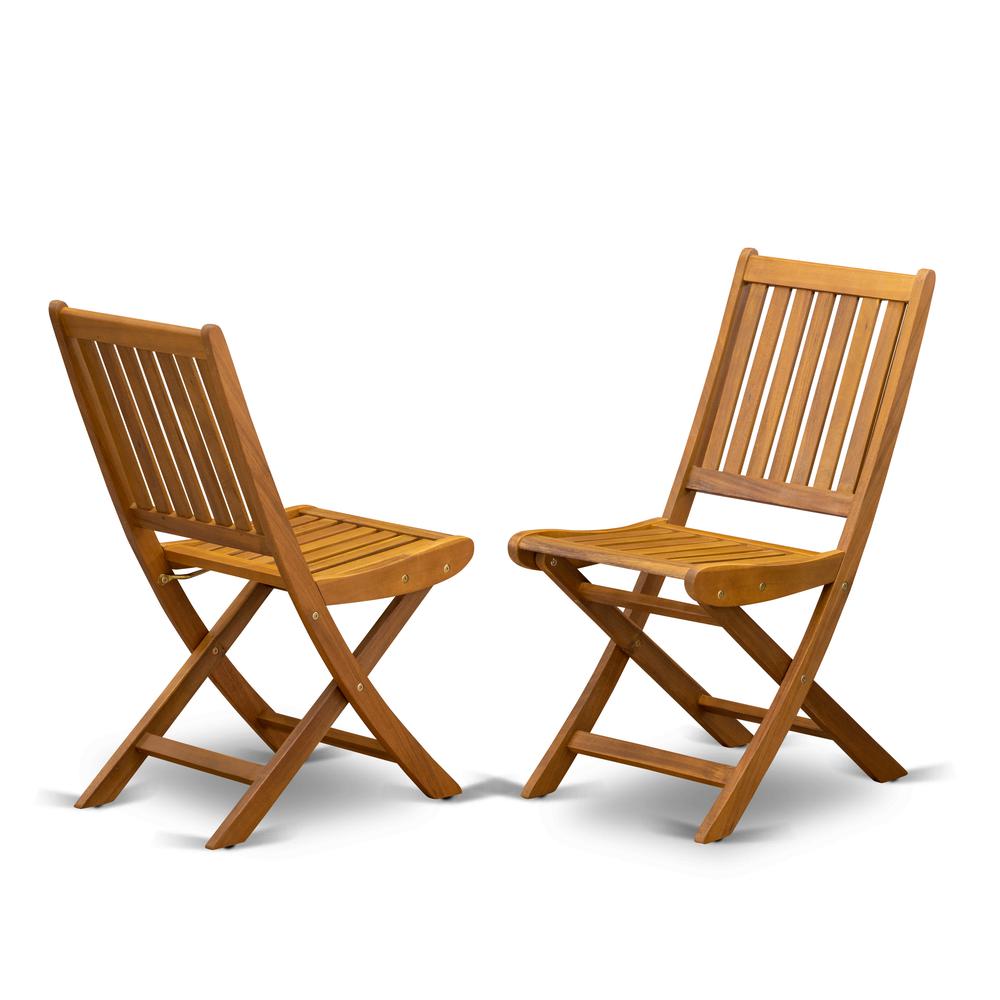 East West Furniture BDKCWNA  Outdoor Dining Chairs Slatted Back  - Natural Oil Finish - Set of 2. Picture 1