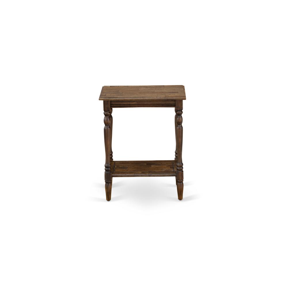 East West Furniture BF-07-ET Wood End Table with Open Storage Shelf - Modern Nightstand for Small Spaces, Stable and Sturdy Constructed - Distressed Jacobean Finish. Picture 2