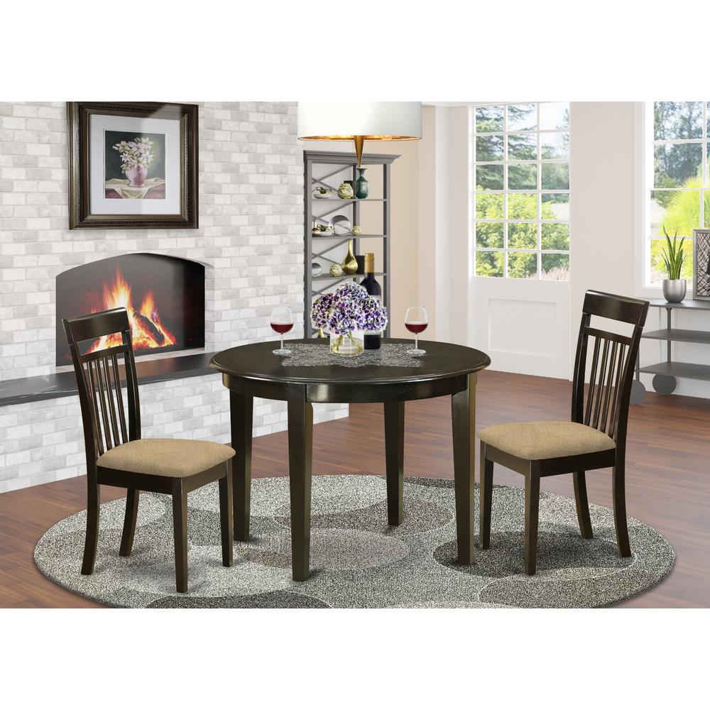 BOCA3-CAP-C 3 PC Kitchen nook Dining set-round Table and 2 Dining Chairs. Picture 2
