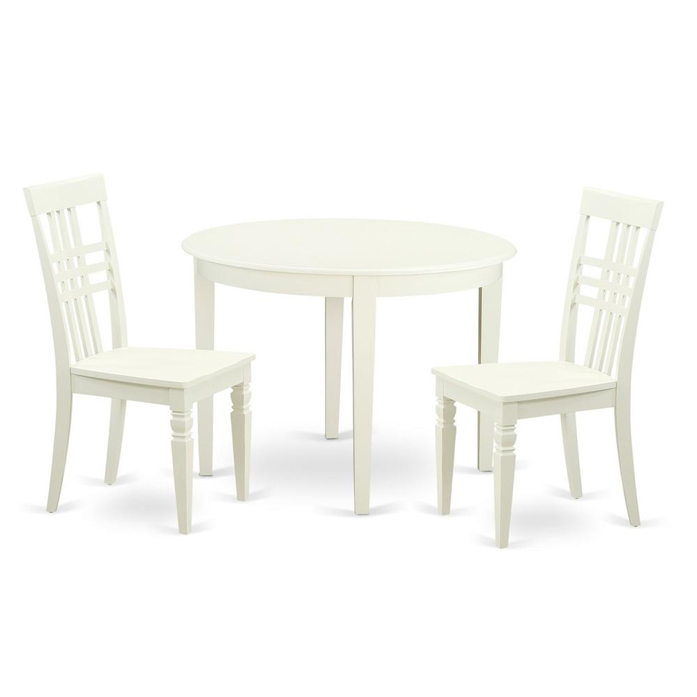 3  PC  small  Kitchen  Table  set  with  a  Boston  Dining  Table  and  2  Kitchen  Chairs  in  Linen  White. Picture 2