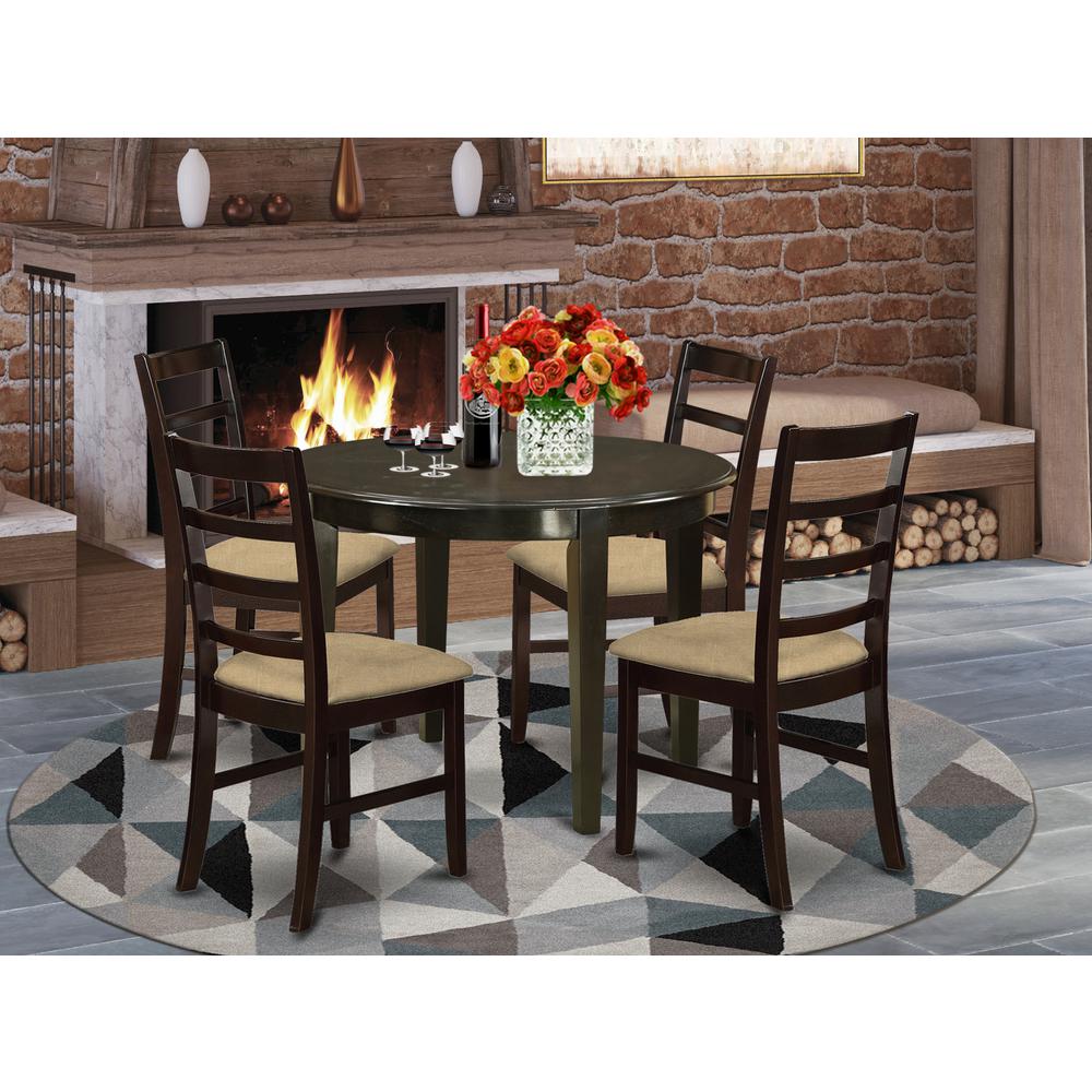 BOPF5-CAP-C 5 Pc small Kitchen Table set-round Kitchen Table and 4 Dining Chairs. Picture 2