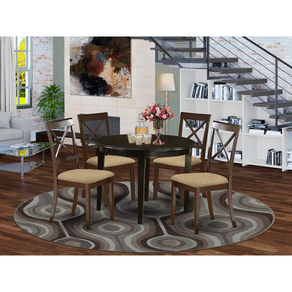 BOST5-CAP-C 5 PC small Kitchen Table set-round Table and 4 Dining Chairs. Picture 2