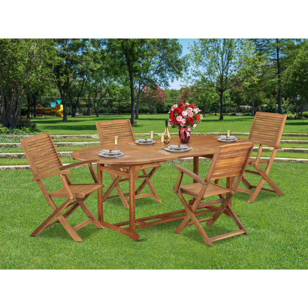 5 Piece Outdoor Patio Dining Sets Consist of an Oval Acacia Table. Picture 7