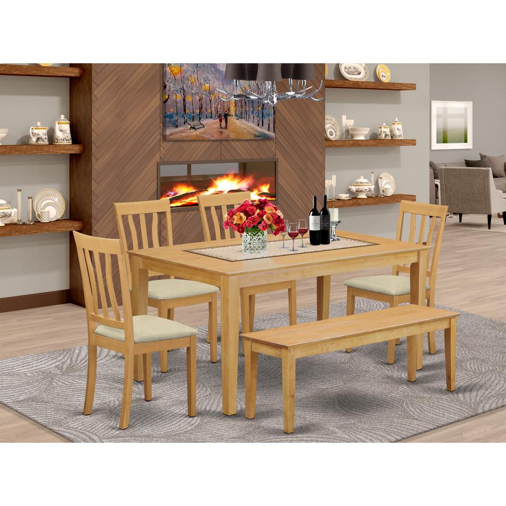 CAAN6-OAK-C 6 Pc Table and chair set - Kitchen Table and 4 Kitchen Chairs plus Wooden bench. Picture 2
