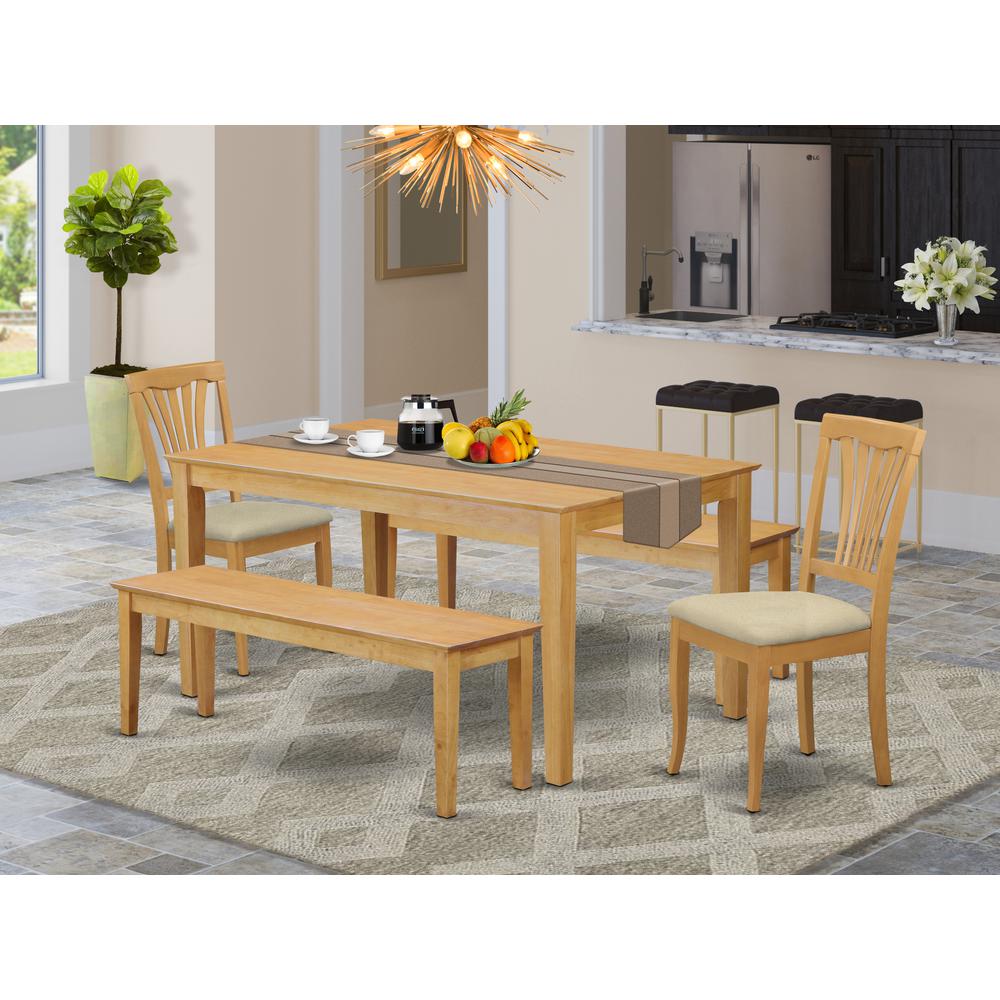 CAAV5C-OAK-C 5 PcKitchen Table set - Table and 2 Dining Chairs combined with 2 benches. Picture 2
