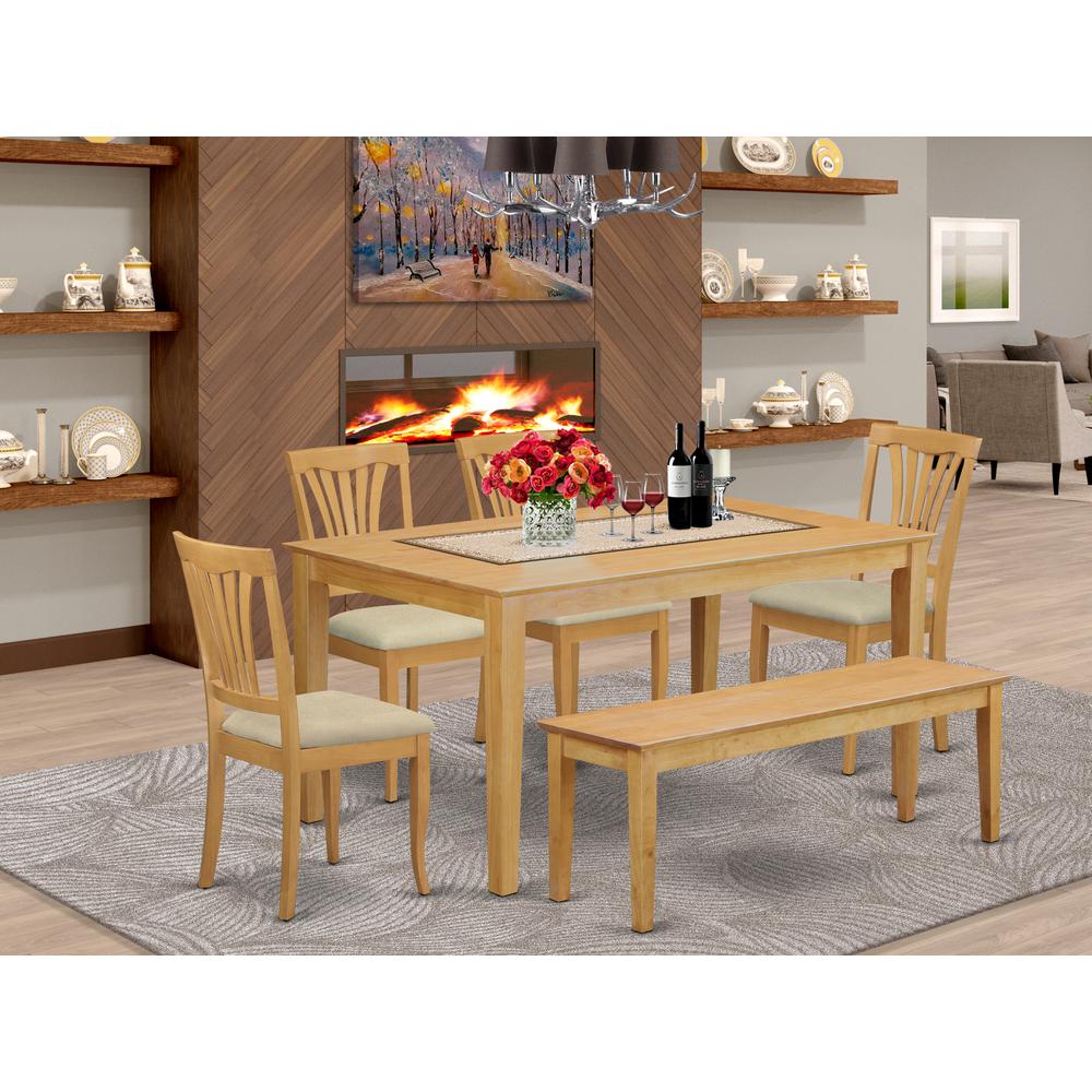 CAAV6-OAK-C 6-Pc Dinette set - Kitchen dinette Table and 4 Dining Chairs plus Wooden bench. Picture 2