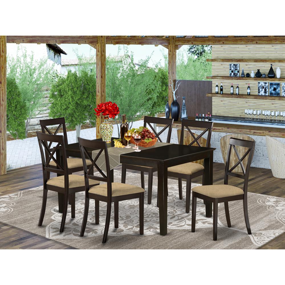 CABO7S-CAP-C 7 Pc Dining set-Dining Table and 6 Linen seat dining chairs. Picture 2