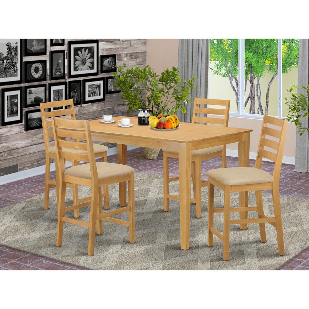CACF5H-OAK-C 5 Pc counter height Table and chair set-pub Table and 4 counter height stool. Picture 2