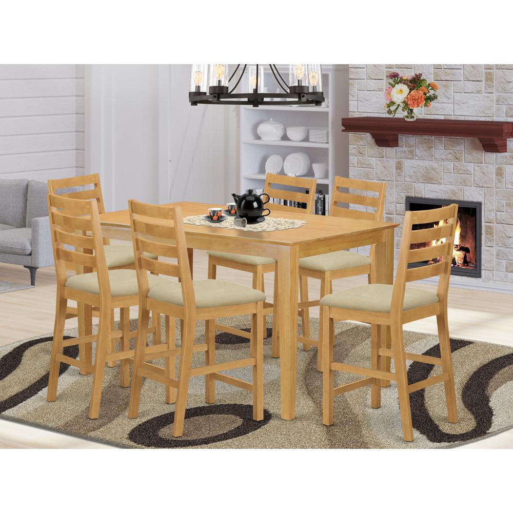 CACF7H-OAK-C 7 Pc counter height set-pub Table and 6 bar stools with backs. Picture 2