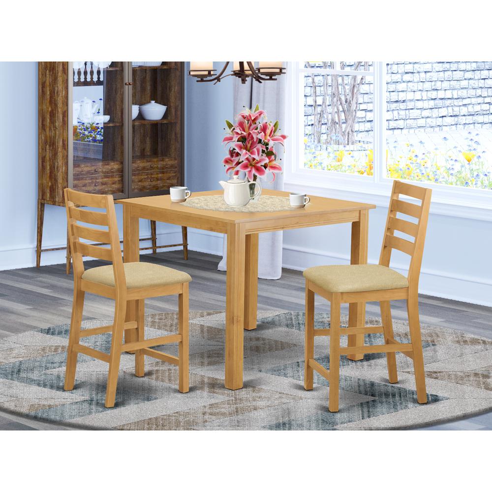 CAFE3-OAK-C 3 PC counter height Dining room set-pub Table and 2 counter height stool. Picture 2