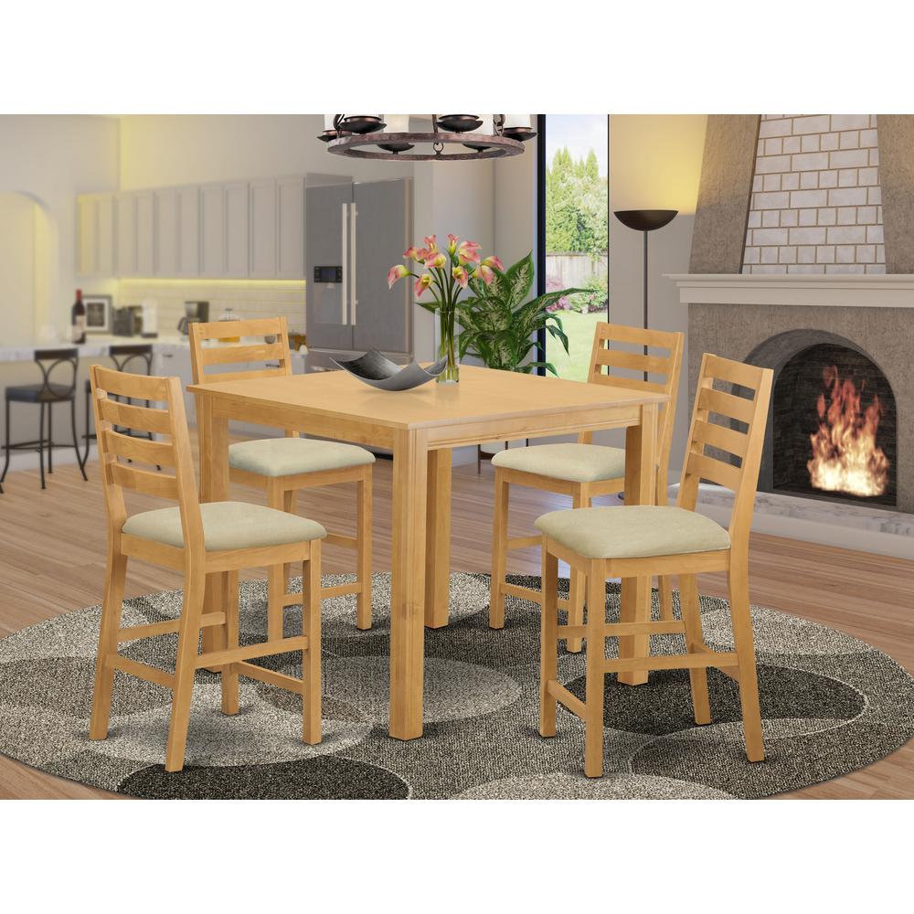 CAFE5-OAK-C 5 PC Dining counter height set - Small Kitchen Table and 4 counter height Chairs.. Picture 2
