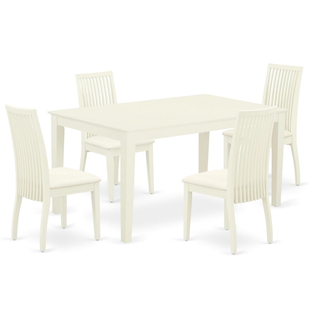 CAIP5-LWH-C 5Pc Dining Set Includes a Rectangle Dinette Table and Four Linen seat Dining Chairs, Linen White Finish. Picture 2