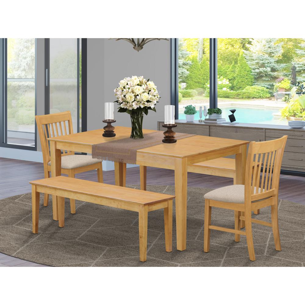 CANO5C-OAK-C 5 Pc Dining room set - Small Kitchen Table and 2 Dining Chairs with 2 benches. Picture 2