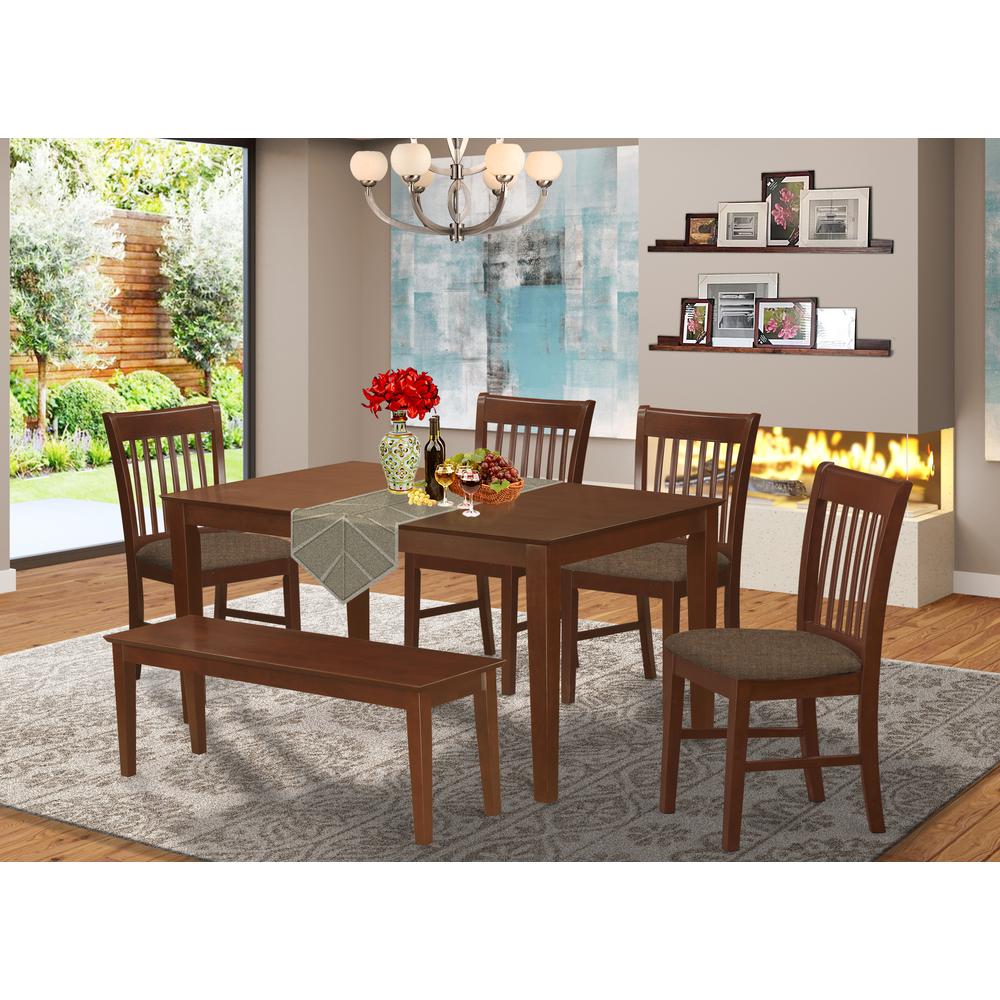 CANO6C-MAH-C 6-Pc Dining Table with bench set- Table and 4 Dining Chairs and Bench. Picture 2