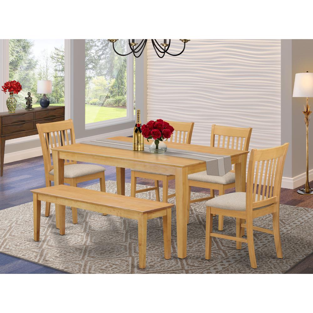 CANO6-OAK-C 6-Pc Dinette set - Dinette Table and 4 Dining Chairs coupled with Wooden bench. Picture 2
