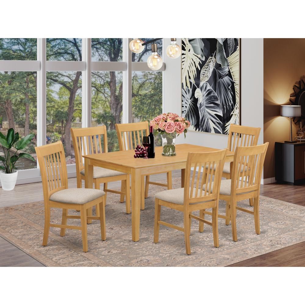 CANO7-OAK-C 7 PC Small Kitchen Table set - Dining Table and 6 Dining Chairs. Picture 2