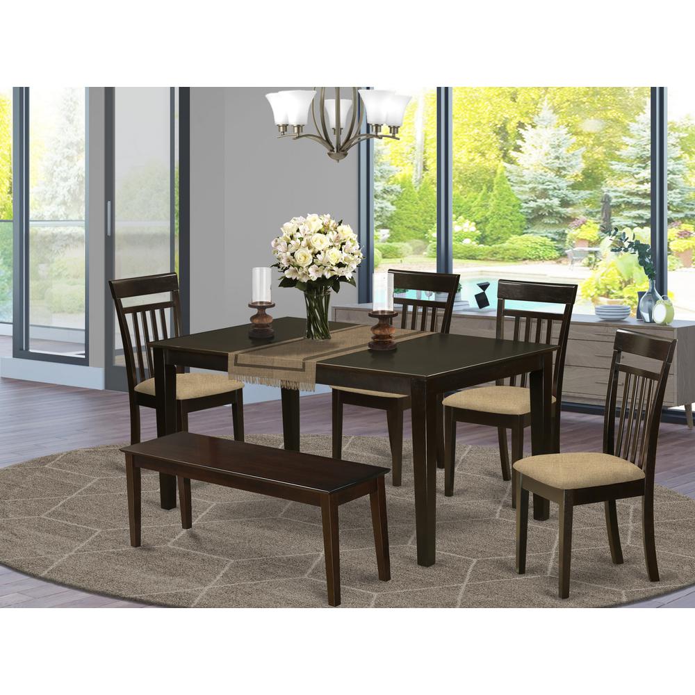 CAP6S-CAP-C 6 PC Dining room set-Top Kitchen Table and 4 Kitchen Chairs plus a bench. Picture 2