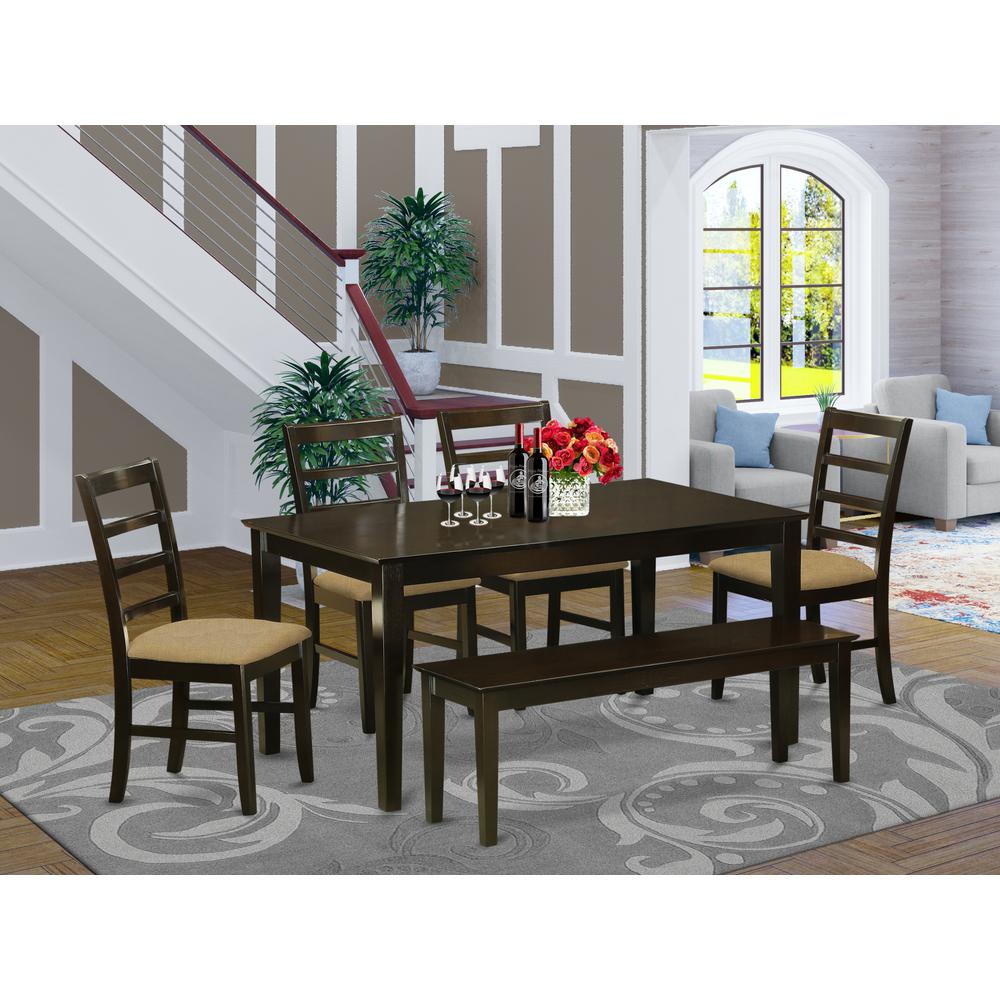 CAPF6-CAP-C 6 PC Kitchen Table with bench set-Dinette Table and 4 Kitchen Chairs and Bench. Picture 2