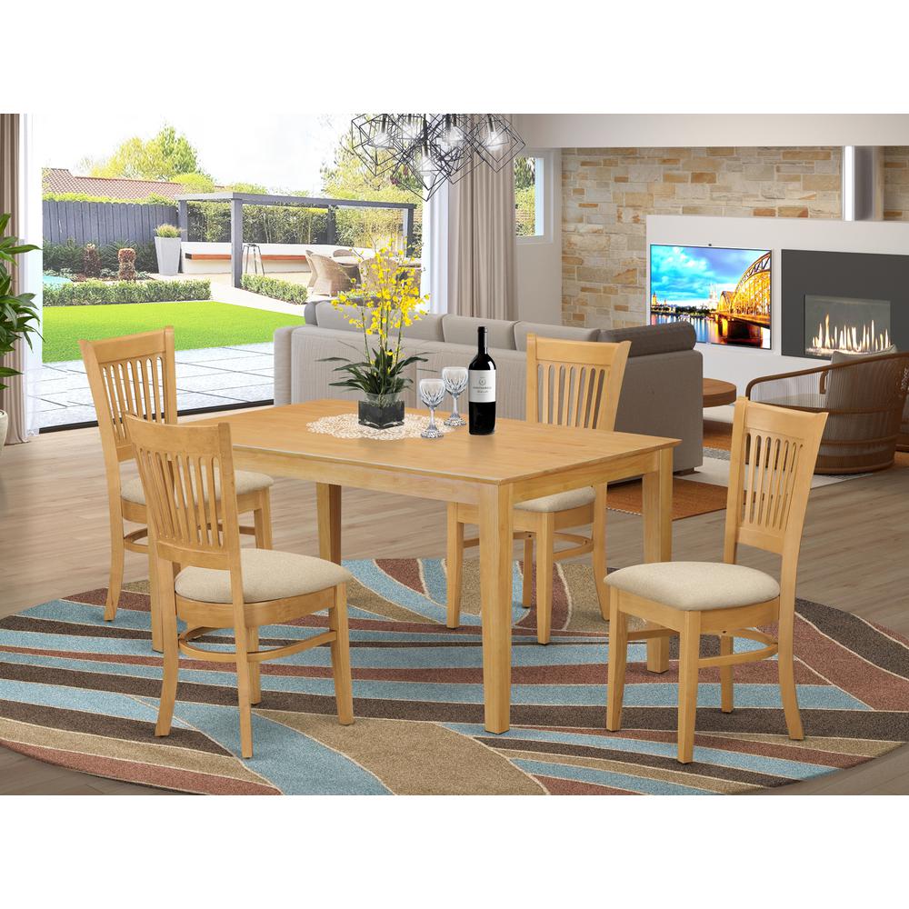 CAVA5-OAK-C 5 PcSmall Kitchen Table set - Kitchen Table and 4 Dining Chairs. Picture 2