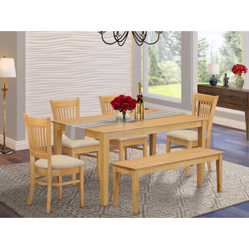 CAVA6-OAK-C 6 Pc Table set - Kitchen Table and 4 Dining Chairs combined with Wooden bench. Picture 2
