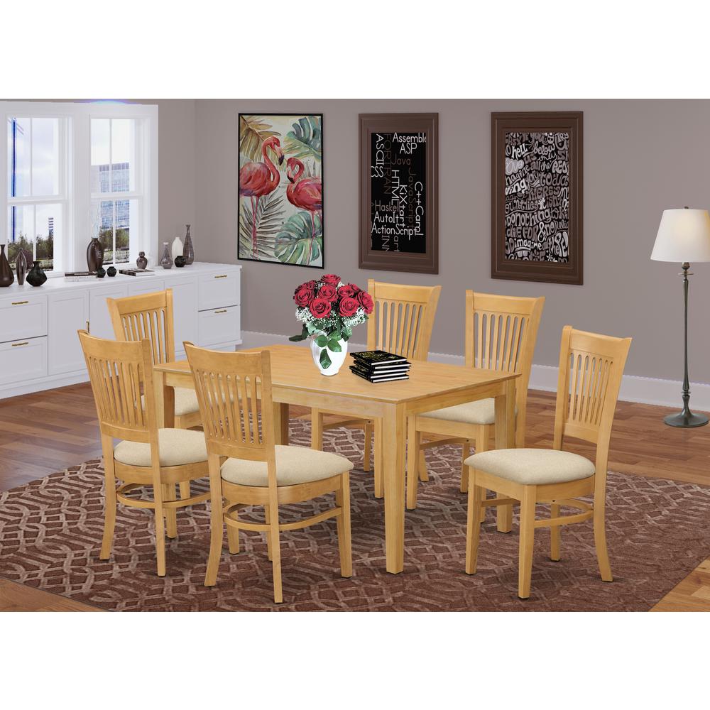 CAVA7-OAK-C 7 Pc Dining room set - Kitchen dinette Table and 6 Dining Chairs. Picture 2
