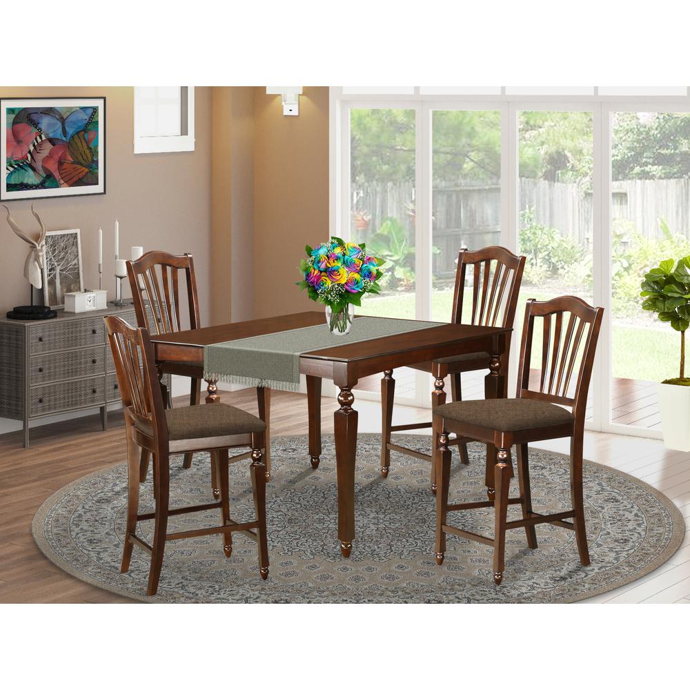 CHEL5-MAH-C 5 Pc counter height Dining set-Square gathering Table with 4 Stools. Picture 2