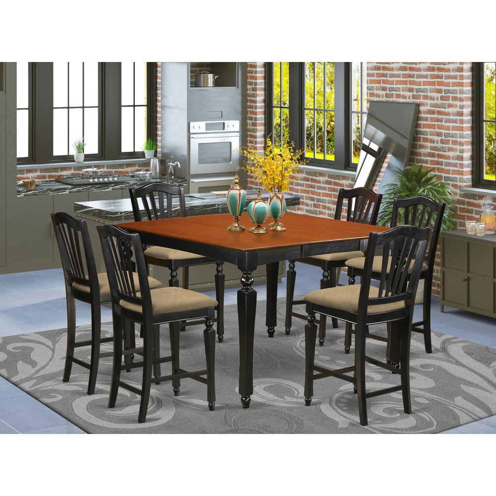CHEL7-BLK-C 7 Pc Counter height Table set-Square pub Table and 6 counter height Chairs. Picture 2